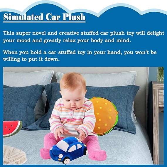 Auto Plüsch Blau Gefülltes Kissen in Autoform Süßes Spielzeug.
