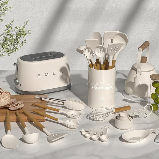 33-teiliges Antihaft-Silikon-Küchenutensilien-Spatel-Set mit Halter.