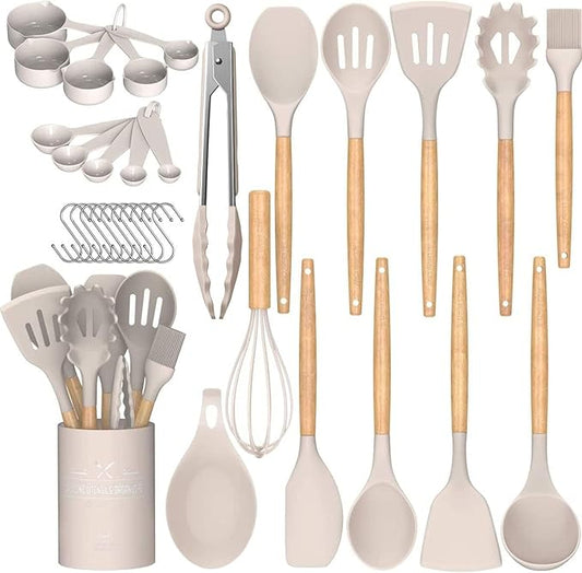 33-teiliges Antihaft-Silikon-Küchenutensilien-Spatel-Set mit Halter.