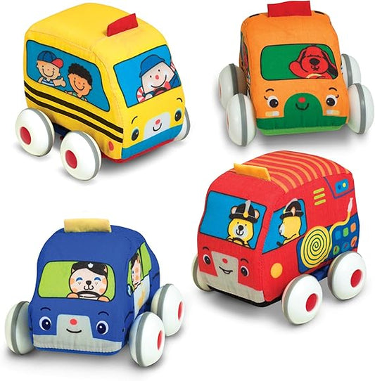 Pull-Back Fahrzeug-Set - Weiches Babyspielzeug-Set mit 4 Autos und Lastwagen,