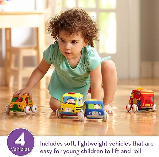 Pull-Back Fahrzeug-Set - Weiches Babyspielzeug-Set mit 4 Autos und Lastwagen,